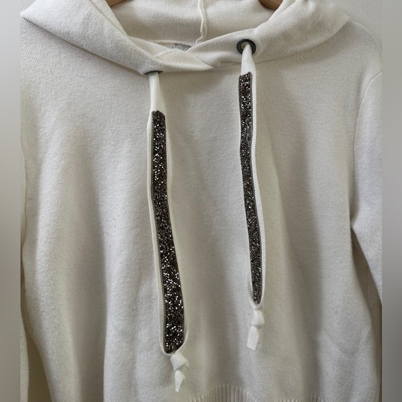 ZARA Black Crystal Glitter Drawstring White Sweater SIZE SMALL Glitzy Extra Wide - Picture 3 of 11
